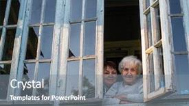  Presentation with house window - Theme enhanced with old woman with her adult background and a gray colored foreground