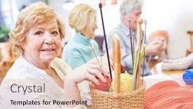  Presentation with handicraft - Amazing PPT layouts having old-woman-with-knitting backdrop and a coral colored foreground