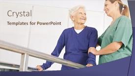  Presentation with exercise - Cool new PPT theme with old-woman-with-physiotherapist backdrop and a sky blue colored foreground