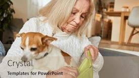  Presentation with poverty - Slide set with old-woman-with-small-dog background and a coral colored foreground