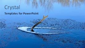  Presentation with water river - PPT theme with old-wood-in-frozen-blue background and a light blue colored foreground