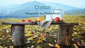  Presentation with teapot - Slide deck featuring old-wooden-bench-with-teapot background and a light blue colored foreground