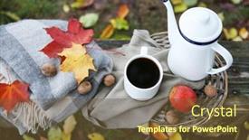  Presentation with teapot - Amazing slide deck having old-wooden-bench-with-teapot backdrop and a tawny brown colored foreground