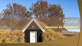 Presentation with old church building - Presentation having old-wooden-black-church background and a tawny brown colored foreground