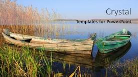  Presentation with cane - Theme having old-wooden-boats-on-lake background and a light blue colored foreground