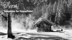  Presentation with cabin forest - Presentation theme with old wooden cabin in a misty forest val di fanes dolomites italy background and a dark gray colored foreground