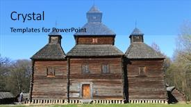  Presentation with ukraine - Slide set with old wooden church in open-air museum pirogovo kiev ukraine background and a light blue colored foreground