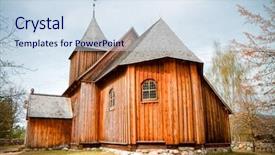  Presentation with catholic old - Presentation design enhanced with old wooden church poland kashuby background and a sky blue colored foreground