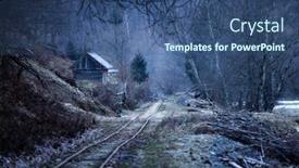  Presentation with creepy - PPT theme having old-wooden-cottage-near-railways background and a ocean colored foreground