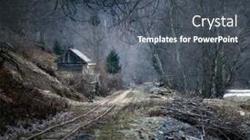  Presentation with creepy - Audience pleasing slides consisting of old-wooden-cottage-near-railways backdrop and a dark gray colored foreground