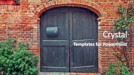  Presentation with red brick wall - Presentation design having old wooden door and red brick wall of rural house in italy background and a dark gray colored foreground