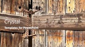  Presentation with padlock - Cool new slides with old wooden door secured with a padlock and iron chain backdrop and a coral colored foreground