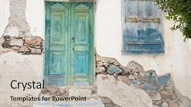  Presentation with green house - Amazing PPT theme having old wooden door backdrop and a soft green colored foreground