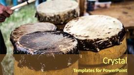  Presentation with drums - Amazing theme having old wooden ethnic drums outdoors backdrop and a tawny brown colored foreground