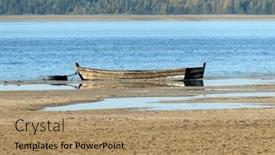  Presentation with old fishing boat - Slide deck having old-wooden-fishing-boat background and a coral colored foreground