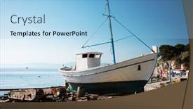  Presentation with old fishing boat - Slide deck having old wooden fishing boat background and a light blue colored foreground