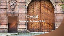  Presentation with old wooden door antique - Beautiful slide deck featuring old wooden gate and door backdrop and a coral colored foreground