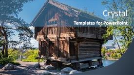  Presentation with old house - Slide deck having old-wooden-house-in-skansen background and a teal colored foreground