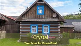  Presentation with region - PPT theme consisting of old-wooden-houses-in-village background and a tawny brown colored foreground