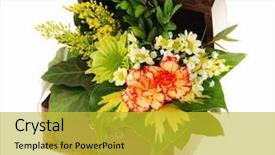  Presentation with white flowers - Slide deck consisting of old wooden open chest full background and a yellow colored foreground