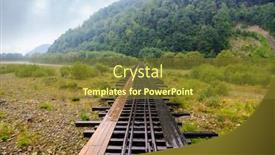  Presentation with river valley - Theme featuring old-wooden-railway-bridge background and a tawny brown colored foreground