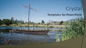  Presentation with boat river - Presentation theme having old-wooden-sailing-boat background and a light blue colored foreground