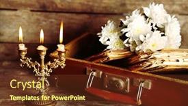  Presentation with books flowers - PPT layouts having old wooden suitcase with old books and flowers on wooden background background and a tawny brown colored foreground
