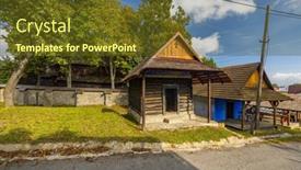  Presentation with old house - Presentation design having old-wooden-village-house-hervartov background and a tawny brown colored foreground