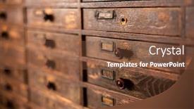  Presentation with cabinet - Slide deck having old-wooden-vintage-cabinet-closeup background and a tawny brown colored foreground