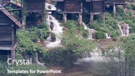  Presentation with water river - Cool new slide deck with old wooden water mills on river backdrop and a ocean colored foreground