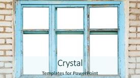  Presentation with brick wall - PPT theme consisting of old wooden windows frame on brick wall background and a cool aqua colored foreground