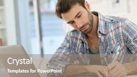  Presentation with taking notes - Amazing PPT theme having old workers - home-office worker taking notes backdrop and a  colored foreground