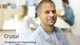  Presentation with worker - Audience pleasing presentation theme consisting of old workers - portrait of office-worker holding tablet backdrop and a sky blue colored foreground