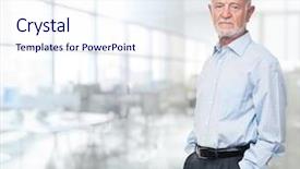  Presentation with office - Cool new presentation theme with old workers - portrait of senior businessman backdrop and a sky blue colored foreground