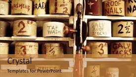  Presentation with nails - Beautiful PPT layouts featuring old-workshop-with-rusty-tins backdrop and a gold colored foreground