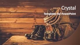  Presentation with wooden christian cross religious concept - PPT theme having old world - traveller concept in a wooden background and a tawny brown colored foreground