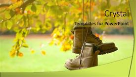  Presentation with shoes - Audience pleasing PPT layouts consisting of old worn boots hanging backdrop and a gold colored foreground