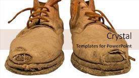 Presentation with shoes - Presentation having old worn out boots background and a gold colored foreground