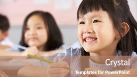  Presentation with students working in groups - Amazing presentation theme having old writing - group of students working backdrop and a coral colored foreground