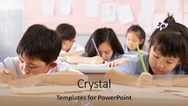  Presentation with public works students - Colorful PPT theme enhanced with old writing - group of students working backdrop and a coral colored foreground