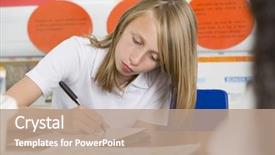  Presentation with med student in class - Audience pleasing slides consisting of old writing - student in class taking notes backdrop and a coral colored foreground