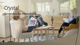  Presentation with maximized living - Presentation theme enhanced with old young - roommates talking together in living-room background and a soft green colored foreground