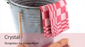  Presentation with zinc - Amazing presentation having old zinc bucket with cleaning brush and cloth backdrop and a coral colored foreground