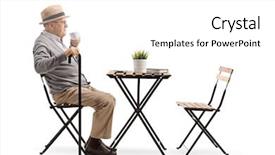  Presentation with full length portrait two men women brown sweater - Theme having oldage cane - full length profile shot background and a white colored foreground