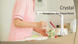  Presentation with meals - Colorful theme enhanced with oldage staff - caregiver preparing meals backdrop and a soft green colored foreground