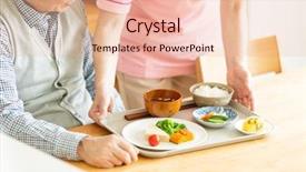  Presentation with meals - Presentation theme with oldage staff - caregiver preparing meals background and a lemonade colored foreground