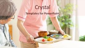  Presentation with meals - PPT theme featuring oldage staff - caregiver preparing meals background and a lemonade colored foreground