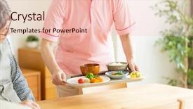  Presentation with meals - Slide deck consisting of oldage staff - caregiver preparing meals background and a lemonade colored foreground