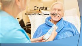  Presentation with caregiver - Cool new PPT theme with oldage staff - caregiver with remote control backdrop and a lemonade colored foreground