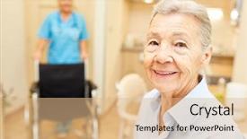  Presentation with senior citizen - PPT theme with oldage staff - happy senior woman in her background and a coral colored foreground